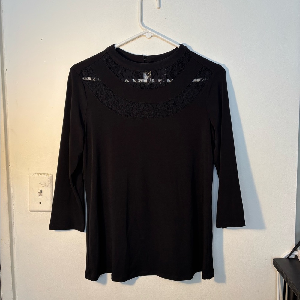 NY Collection Black Blouse with 3/4 Sleeves